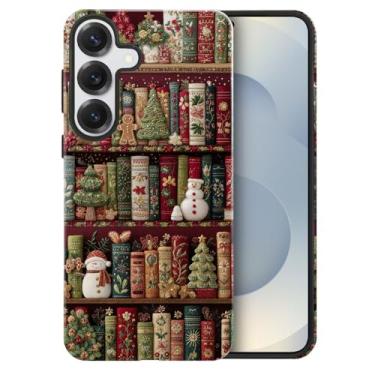 Imagem de heindiy Compatível com Samsung Galaxy S25, capa brilhante proteção completa à prova de choque anti-arranhões TPU capa, capas para homem, mulher, estante, livros, árvore de Natal, boneco de neve
