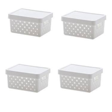 Imagem de Kit 4 Cestos Organizador Quadratta 19x14x10 Branco Paramount