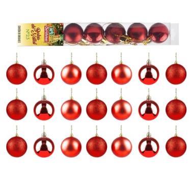 Imagem de Kit 21 Bolas Lisas 3cm Texturizadas Natal Árvore Led Luzes Guirlanda Decoração Enfeite Papai Noel Cor: Vermelho