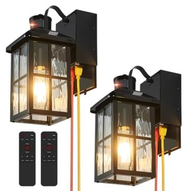 Imagem de KiwiLusam Luzes de varanda com tomada GFCI com controle remoto, sensor de movimento do crepúsculo ao amanhecer, luz externa, 4 modos de iluminação, luminária externa à prova d'água para casa, pátio