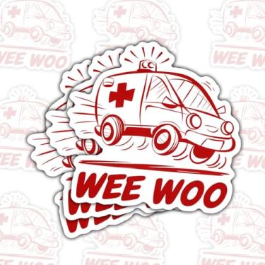 Imagem de Adesivo de ambulância Wee Woo (3 peças) – Decalque de vinil engraçado de veículo de emergência para laptop, garrafa de água, carro, copo, capacete – Adesivo de meme de ambulância fofo – Decalque de