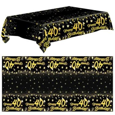 Imagem de Presente de aniversário para mulheres de 40 anos – 2 peças, toalha de mesa retangular de plástico para decoração de 40 anos em ouro preto, para mãe, esposa, irmã, filha, amigas (218 x 129 cm)