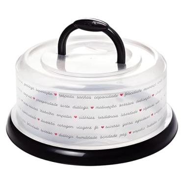 Imagem de Porta Bolo Base Redonda Boleira Plástico Com Tampa De Rosca E Alça Resistente Decorada Portátil