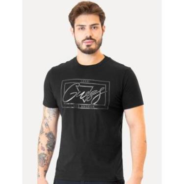 Imagem de Camiseta Guess Masculina Los Angeles Cursive Relevo Preta-Masculino