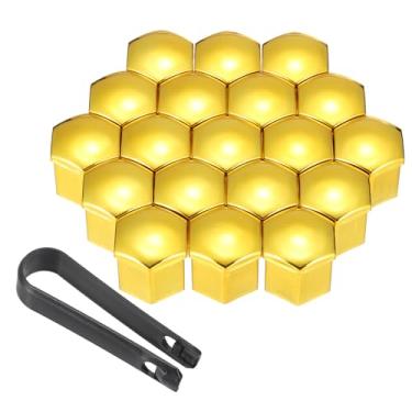 Imagem de PATIKIL Tampas de parafuso de tampa de porca de roda de 17 mm, pacote com 20 capas universais de porca de pneu de carro com pinças para vários carros, caminhões, SUV, ATV, RVs, ouro