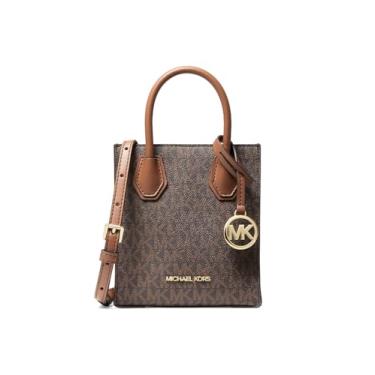 Imagem de Michael Kors Mercer Bolsa tiracolo extragrande de couro granulado, Marrom, X-Small
