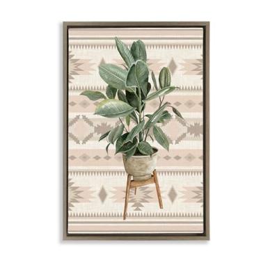 Imagem de Stupell Industries Aztec Planter Lush Plant Gold Framed Floater Canvas Wall Art, design por Cindy Jacobs, 25 x 17