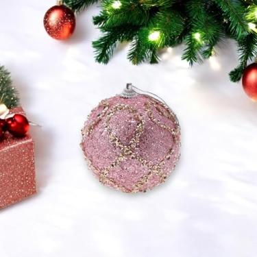 Imagem de Generic 1 peça de enfeites de bolas de Natal redondas com lantejoulas grandes bola de malha de espuma rosa 8 cm