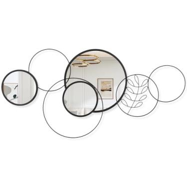 Imagem de WDSHIYI 4 peças de espelho de parede redondo, conjunto de espelhos redondos emoldurados de metal preto, espelhos decorativos modernos para sala de estar, quarto, entrada, banheiro, 40,6 x 81 cm