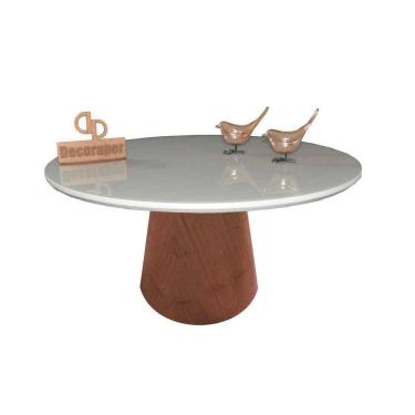 Imagem de Mesa De Centro Com Vidro 70cm E Base Cone Envernizada Off White 35cm
