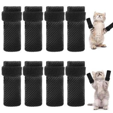 Imagem de guduling 8 peças de sapatos para gatos apenas, botas de gato, luvas de gato para evitar arranhões, luvas ajustáveis para gatinhos, malha respirável para gatos ao tomar banho e aparar unhas (preto)