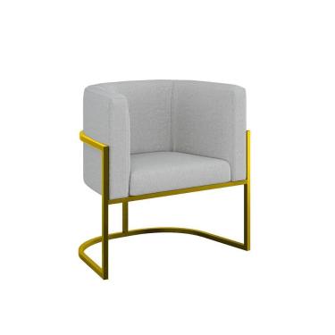 Imagem de Cadeira Poltrona Lua Bouclê Base De Metal Dourada Reforçada Cinza
