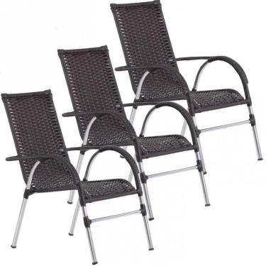 Imagem de 3 Cadeiras Vênus Em Alumínio Fibra Sintética Varanda Trama Tabaco