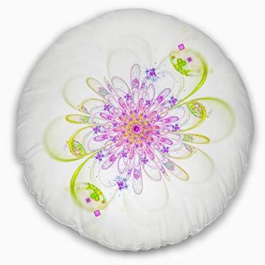 Imagem de Designart roxo verde brilhante flor fractal sala de estar redonda, sofá, almofada de alta qualidade + capa de almofada impressa em ambos os lados 50 cm