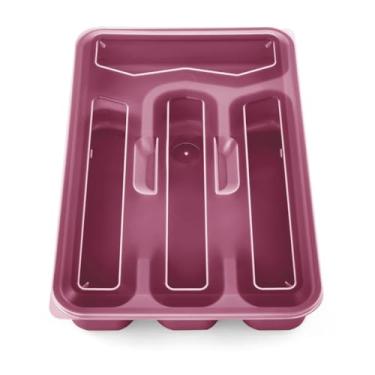 Imagem de Porta Talheres Com Tampa e Divisórias Organizador Gaveta Cozinha (Bordô, 4 Divisórias)