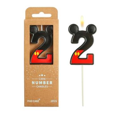 Imagem de PHD CAKE Velas de aniversário de 2,76 polegadas de desenho animado vermelho e preto com 2 números, velas com números de desenho animado, velas com número de bolo, celebração de festa, vela estilo