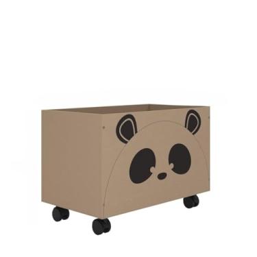 Imagem de Baú Organizador com Rodas - Caixote de Madeira para Brinquedos e Livros Infantil - 60x30x30cm(Urso Panda)