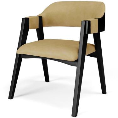 Imagem de Cadeira Para Sala De Jantar E Estar Living Estofada Suran L02 Preto Couríssimo Fendi - Lyam