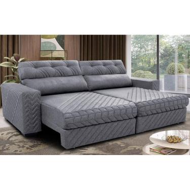 Imagem de Sofá Retrátil E Reclinável 3,15m Molas Ensacadas Cama Inbox Style Thermo Gel Linho Cinza Claro