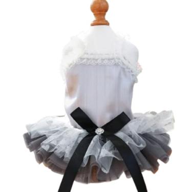 Imagem de JAAQUCD Vestido tutu cinza com nó de laço sem mangas roupas para cachorros pequenos meninas primavera verão gato vestido de princesa vestido de verão para animais de estimação (cinza, GG)