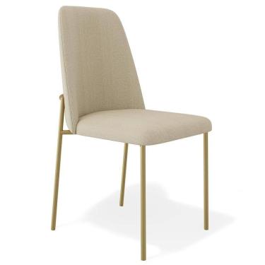 Imagem de Cadeira Decorativa Estofada Para Sala De Jantar Dourada Bella L02 Linho Bege Escuro - Lyam Decor