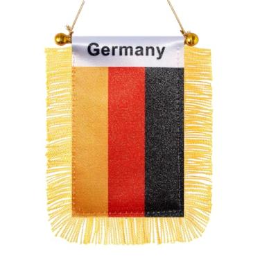 Imagem de JBSJBS Bandeira suspensa da Alemanha, mini bandeiras alemãs pequenas para janela de carro, banners, decoração de espelho retrovisor, bandeiras da Alemanha com ventosa, franjas douradas, dupla face