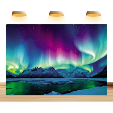 Imagem de Pano de fundo da aurora boreal de 2,5 x 1,8 m, decoração de festa com tema aurora, artigos de aniversário, adereços para cabine de fotos