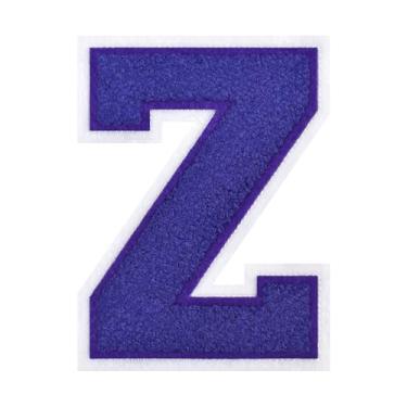 Imagem de 1 PÇ Patch de letra de chenille roxo de 11,4 cm com borda branca – Remendos do alfabeto para roupas, jaquetas, mochilas, chapéus para decoração personalizada, nome personalizado e artesanato. (Z)