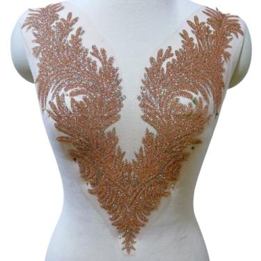 Imagem de Apliques de contas decorativas para roupas, ornamentos frontais com pequenos grânulos colados, tecido de lantejoulas, costurado, vestidos de casamento, vestido de formatura, designer de bricolage