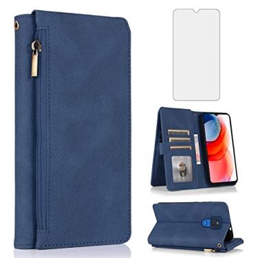 Imagem de Asuwish Compatível com Moto G Play 2021 capa carteira de vidro temperado protetor de tela com zíper retrô capa flip capa suporte celular para Motorola GPlay2021 6.5 XT2093DL XT2093-7 mulheres homens