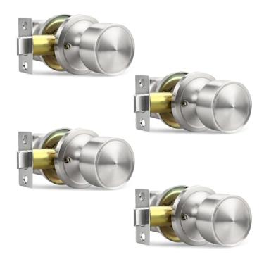 Imagem de Lepushom Maçaneta de porta de passagem sem trava interior sem chave pacote com 4 unidades, redondo, para armário, lavanderia, corredor, moderno e silencioso níquel acetinado