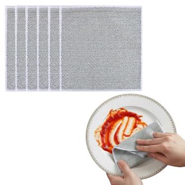 Imagem de Pacote com 6 panos de prato sem arranhões, panos de limpeza de cozinha multiuso, pano de lavar louça de arame para molhado e seco, almofadas de limpeza de pias