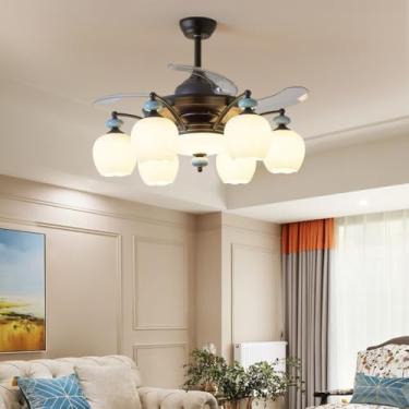 Imagem de Ventilador de teto LED moderno e discreto, luxuoso para sala de estar, restaurante, quarto, escritório, casa de campo ou hotel, com controle remoto (B 6 lâmpadas, 1 unidade)