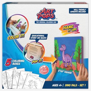 Imagem de Caixas de colorir ArtPops – Conjunto de caixas de colorir pré-impressas – Kit de arte de parede DIY para crianças – Ecológica, fácil de pendurar, sem necessidade de moldura – Pacote com 5, Epic Dinos