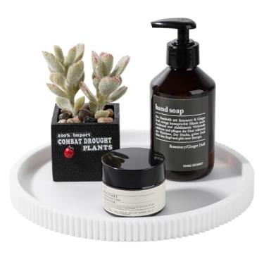 Imagem de Bandeja de banheiro de silicone redonda organizadora de bancada de cozinha acessórios decorativos de mesa de centro para perfume, vela, saboneteira, 23 cm, branca