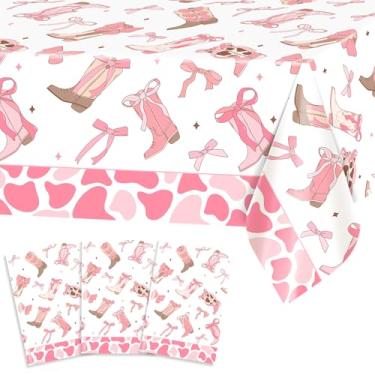 Imagem de Avezano 3 peças de decorações de festa de aniversário de vaqueira, botas de laço rosa, toalhas de mesa descartáveis para chá de bebê de cowgirl ocidental, decorações de despedida de solteira, 272 x