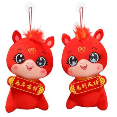 Imagem de 2 peças de decorações de ano novo chinês, ornamentos para pendurar cavalos 2026 ano chinês do ano do cavalo, animais do zodíaco, mascote para festival de primavera, bênção, lembrança, decoração de