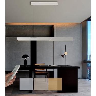 Imagem de Luminária pendente LED branca regulável para sala de jantar, lustre moderno de 100 cm com design linear e altura ajustável, ideal para cozinha, escritório, sala de estar e quarto, 32 W.