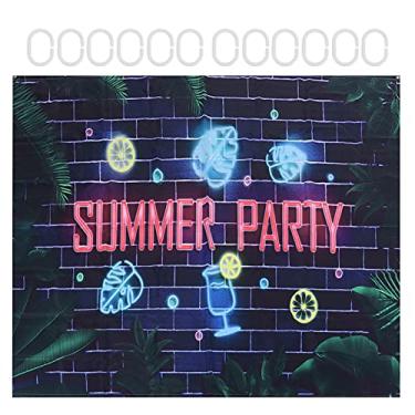 Imagem de Cortina de chuveiro de poliéster com padrão de verão Cortina de banheiro à prova d'água PunchFree com ganchos (150 * 180cm)