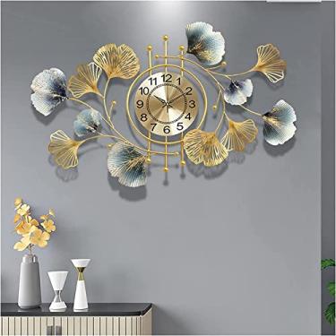 Imagem de Relógio de parede arte simples relógio de parede grande moderno 3D metal ginkgo folha padrão relógio de parede, silencioso sem tique-taque moderno quartzo decoração relógio de parede para casa