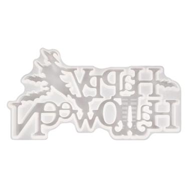 Imagem de Moldes de silicone para chocolate - Feliz Dia das Bruxas Letreiro de Porta Moldes de Fundição | Artesanato multiuso para fazer velas, muffin de argila de cimento, chocolate, cera de sobremesa