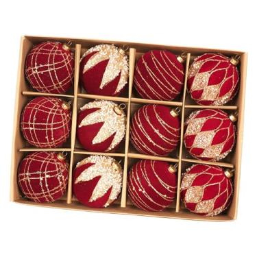 Imagem de oshhni Enfeites de bolas de Natal, pingentes, decoração natalina, enfeites para pendurar na árvore de Natal para ambientes internos, shoppings, hotéis e, 12 Peças Vermelhas de 8 Cm