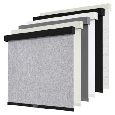 Imagem de SUNOFF Persianas de rolo blackout sem fio para janelas de parada livre, escurecimento de ambiente com sanefa, cortinas de porta de janela de tecido com isolamento térmico para casa, escritório, cinza