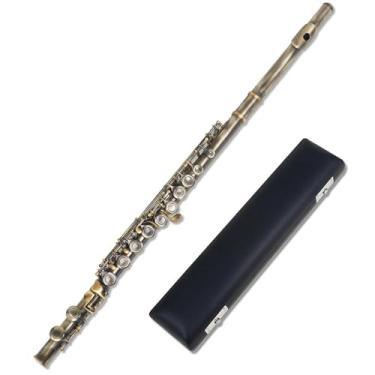 Imagem de Flauta de chave C de 16 furos, furo fechado, cuproníquel, flauta transversal para concerto, com chave E e acessórios