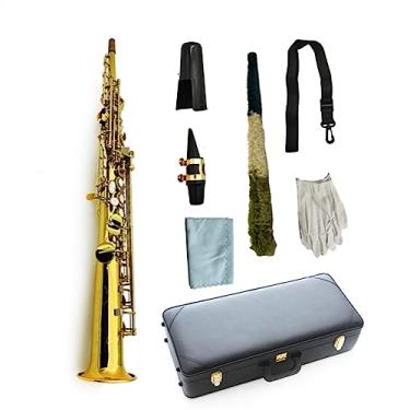 Imagem de Straight B Saxofone de latão plano folheado a ouro instrumento musical profissional com estojo