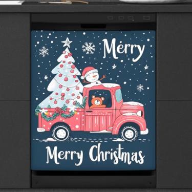Imagem de Capa magnética magnética para lava-louças, caminhão, boneco de neve, árvore de Natal, capa magnética para porta de geladeira, decalque de geladeira para cozinha, eletrodomésticos, decorativo, 58 x 66