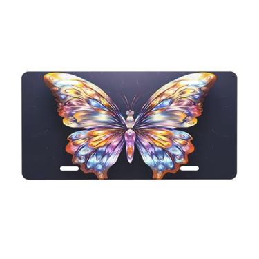 Imagem de Placa de licença colorida de vidro borboleta animal para placas dianteiras de carro alumínio metal adequado para caminhão, placa de porta de carro, bar, café, acessórios automotivos para homens e
