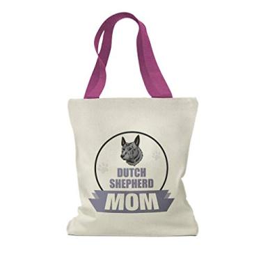 Imagem de Sacola de compras de lona personalizada mãe pastor holandês pastor holandês bolsas de praia reutilizáveis para mulheres design rosa choque apenas