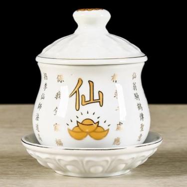 Imagem de FENNYYAR Copo de água de Buda de oferta doméstica de cerâmica, 10 cm, copo de purificação de água com ornamento Deus da Riqueza