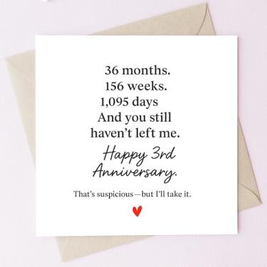 Imagem de TEEMI - Cartão engraçado de aniversário com envelope - Cartão de amor de humor de 3º aniversário - Cartolina quadrada premium de 300 g/m² 12 x 12 cm - Cartão de romance interno em branco